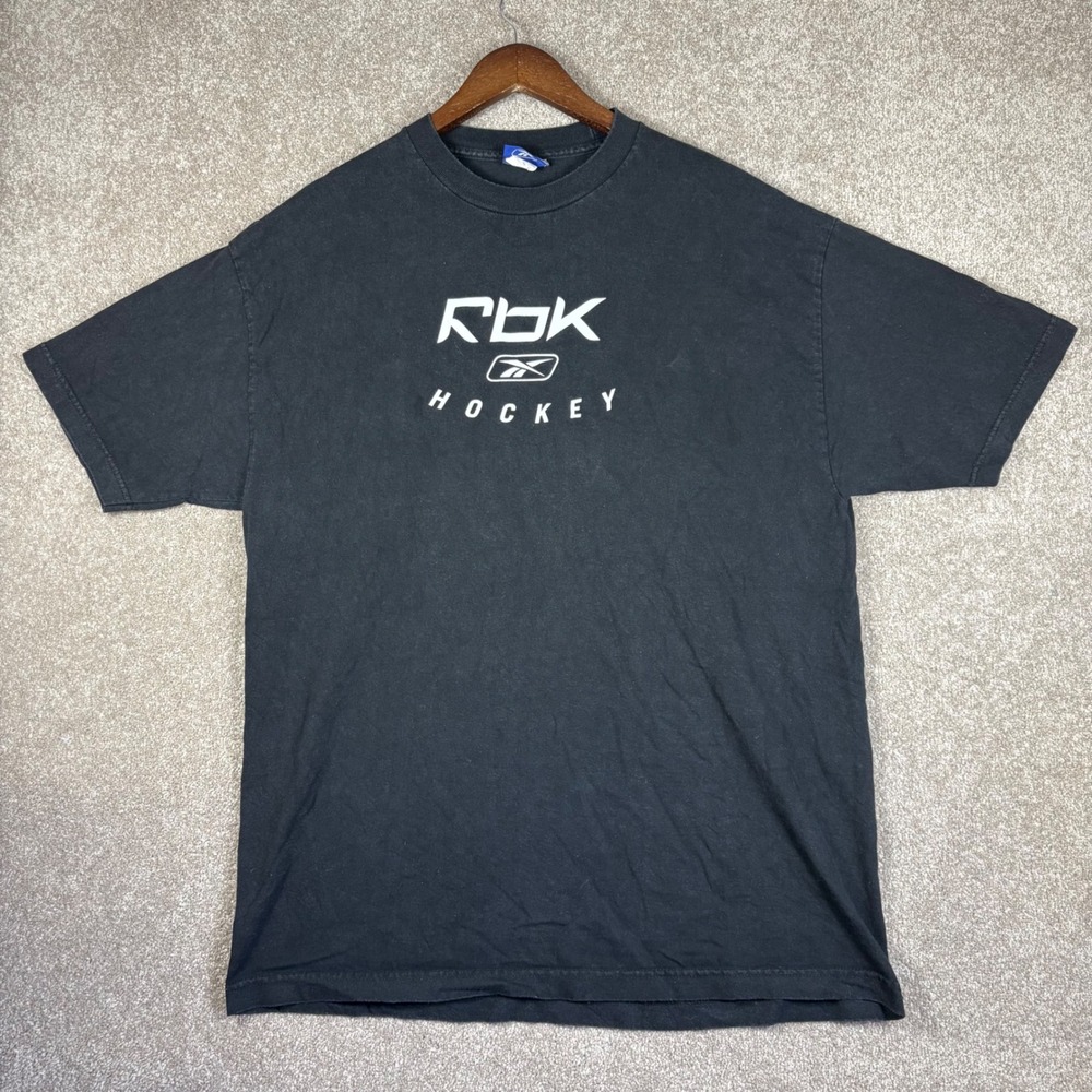 Reebok Rbk Hockey Shirt Mens XL Black Vintage Cotton Short Sleeve Tee